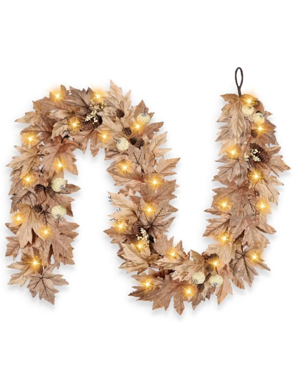9 FT Lighted Fall Garland with Timer - Autumn Decor, LED Lights, Perfect for